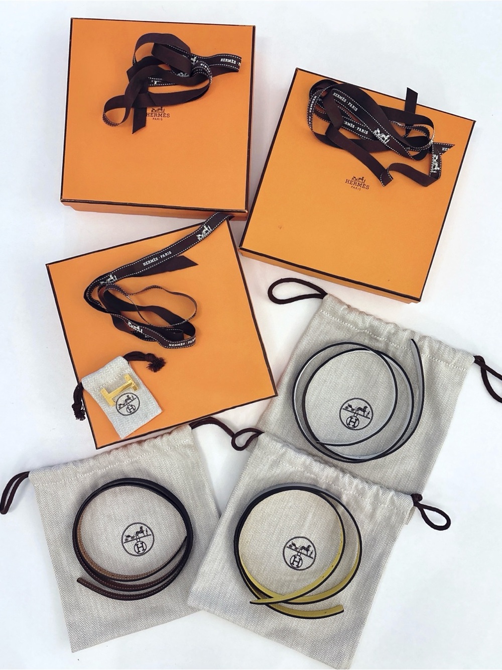 Hermès Belt Set — 13mm Focus Buckle + 3 Reversible Straps